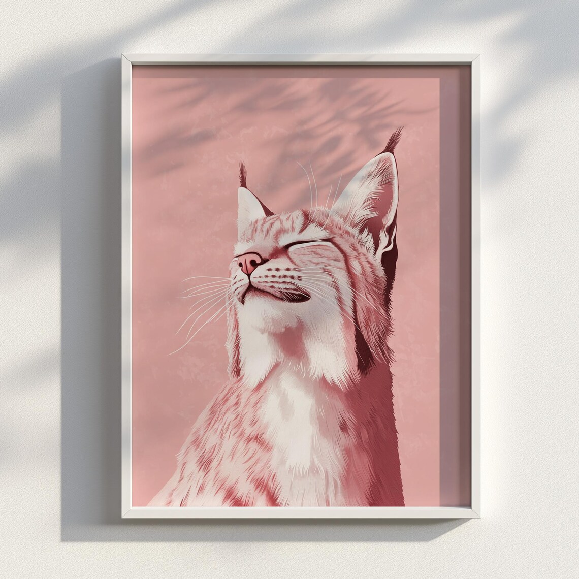 Pink Lynx Portrait Minimal Pastel Wild Cat Animal Art Poster