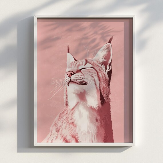 Pink Lynx Portrait Minimal Pastel Wild Cat Animal Art Poster