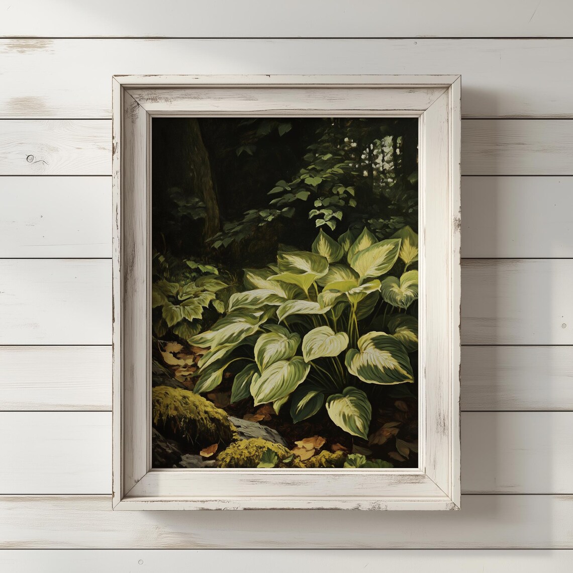 Hostas on a Shaded Forest Floor Botanical Oil Painting Poster