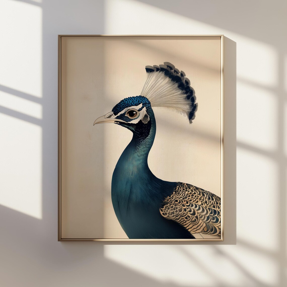 Peacock Portrait Japanese Ink Painting Teal Plumage Art Poster