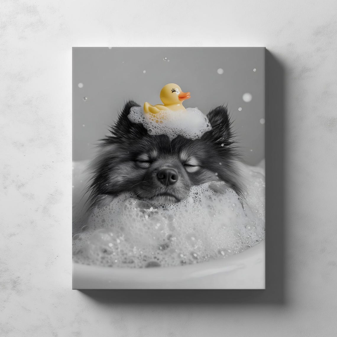 Cute Fluffy Black Dog Bubble Bath Rubber Duck Bathroom Art Poster - Image 2
