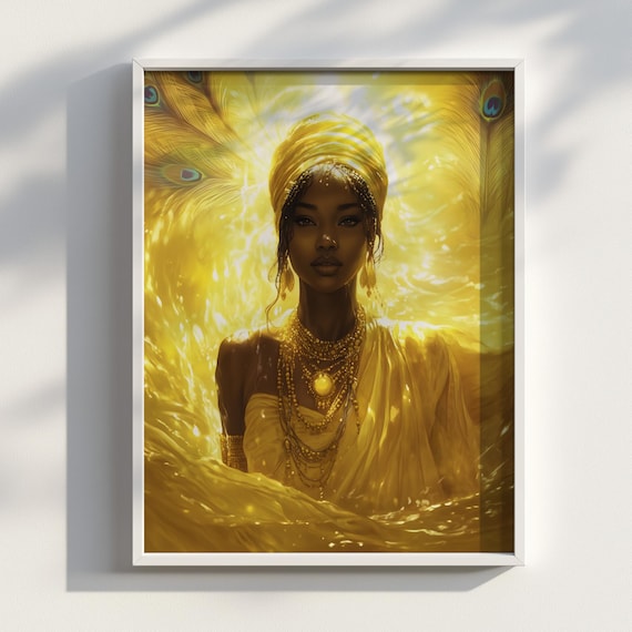 Oshun Golden Goddess of Love Yoruba Orisha Peacock Art Poster
