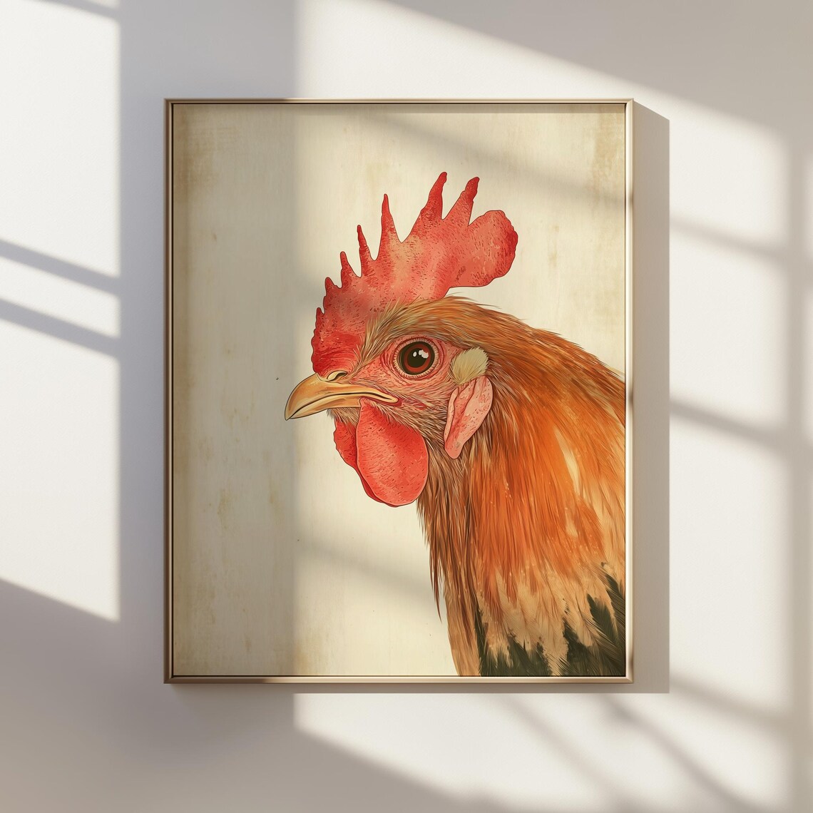 Rooster Portrait Detailed Watercolor Farmhouse Style Chicken Poster