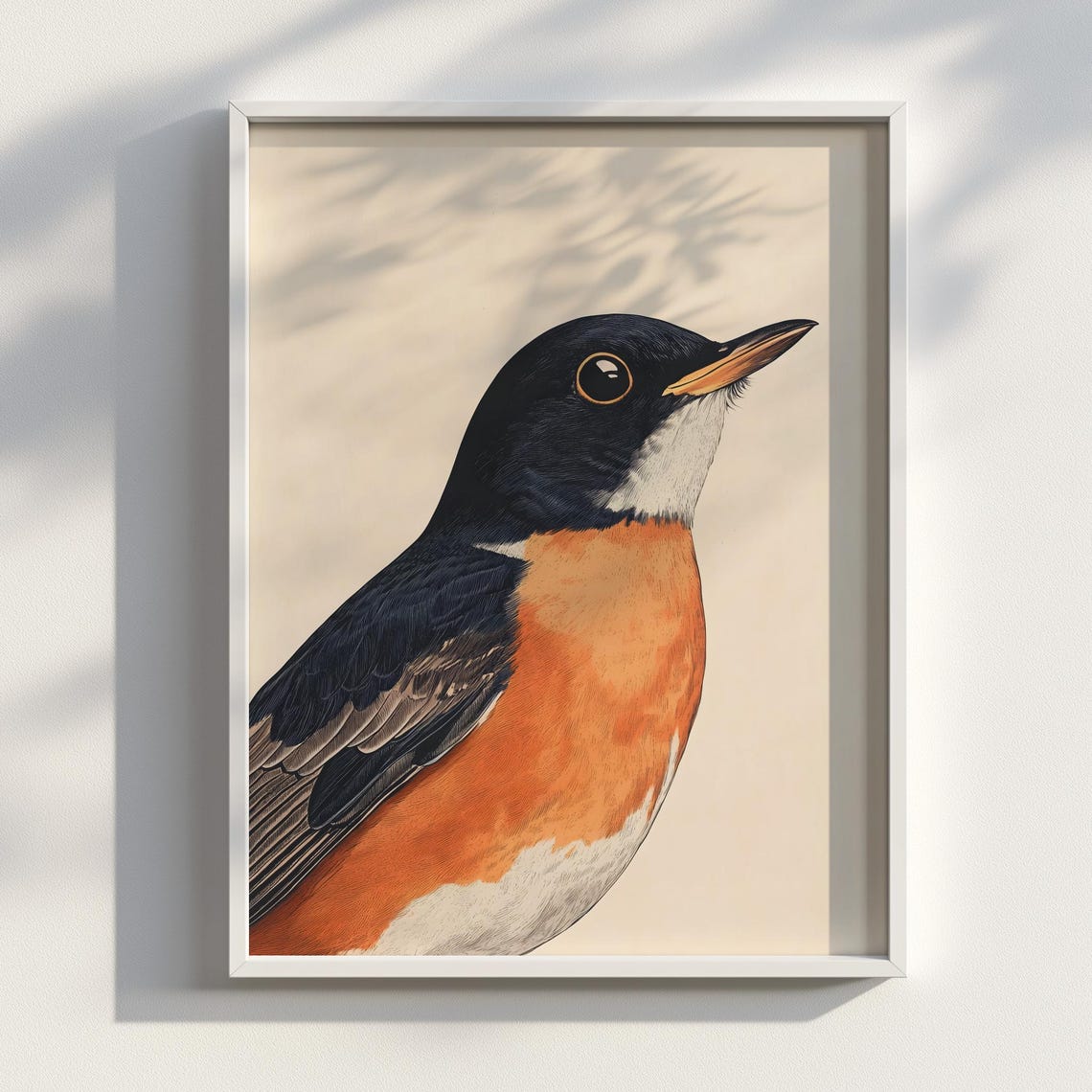 Robin Redbreast Portrait Black and Orange Japanese Ink Poster