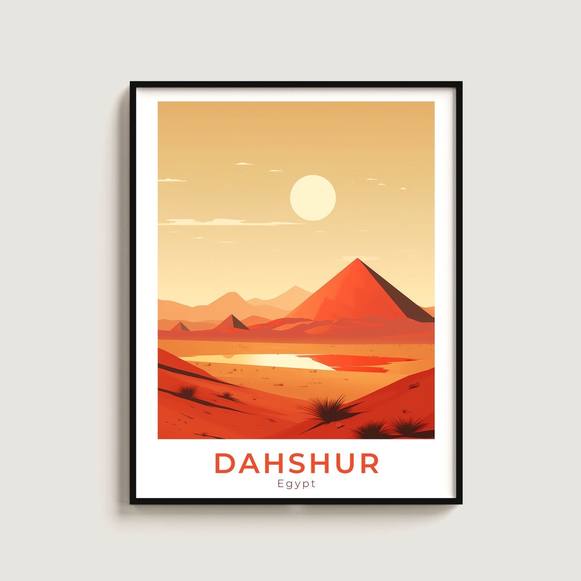 Dahshur Egypt Desert Pyramids Golden Sunset Ancient Travel Poster