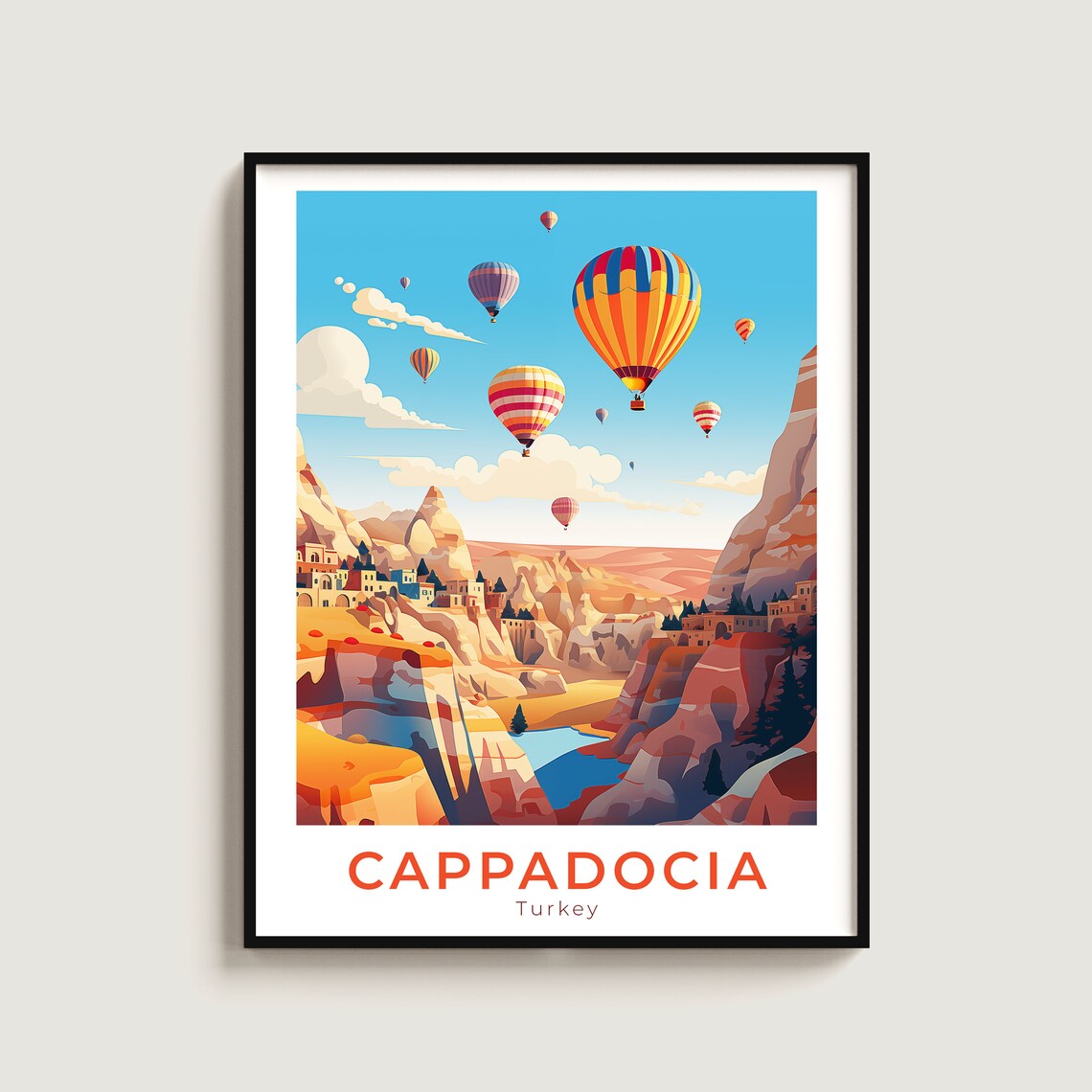 Cappadocia Turkey Hot Air Balloons Cave Valley Travel Poster