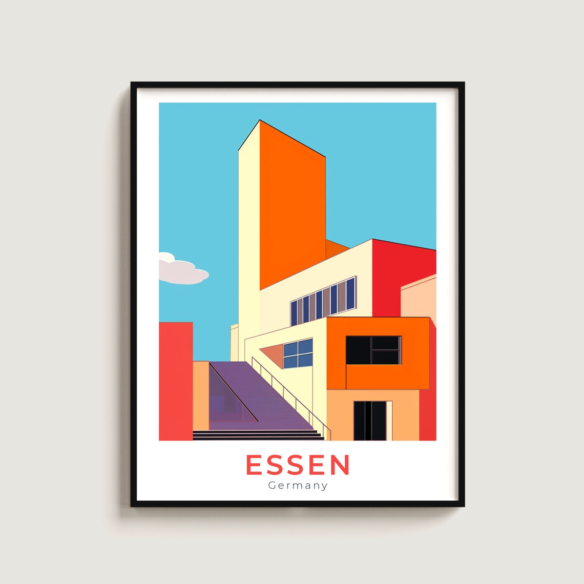 Essen Germany Colorful Modernist Museum Building Travel Poster