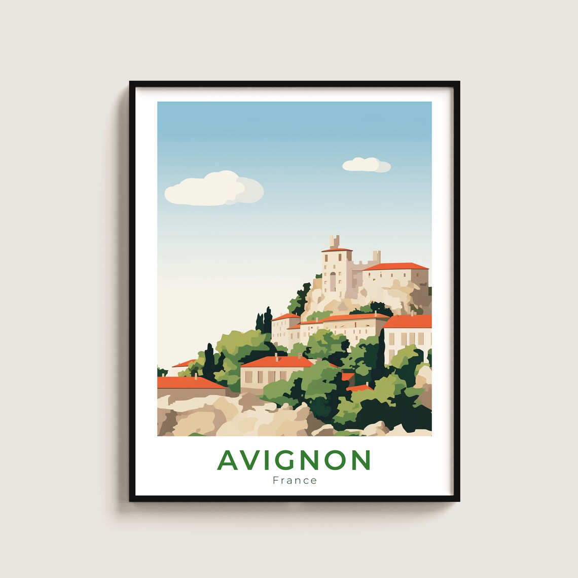 Avignon France Hilltop Palace Travel Poster Vintage Style Art