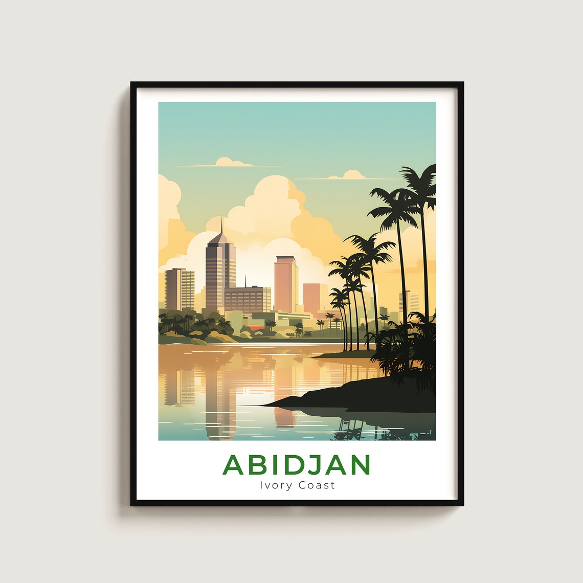 Abidjan Ivory Coast Skyline Lagoon Reflection City Travel Poster