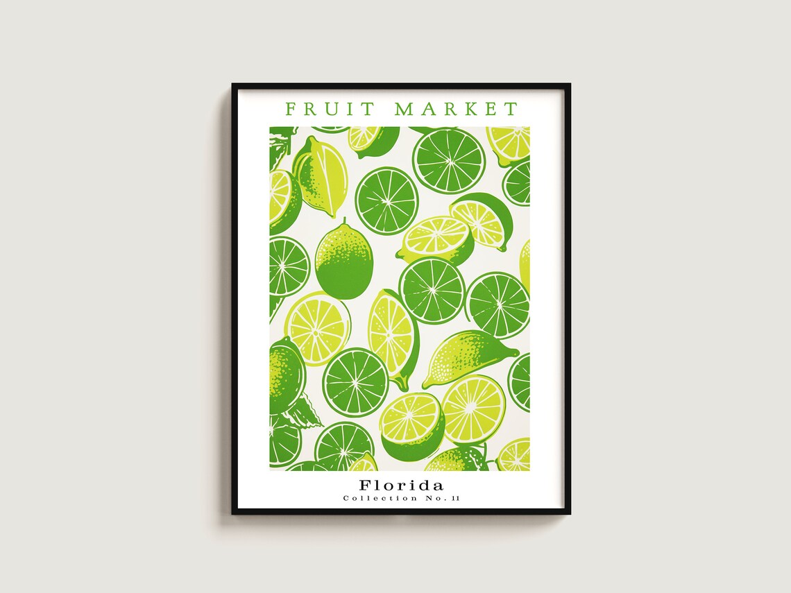 Florida Lime Slice Fruit Market Green Citrus No. 11 Zesty Poster