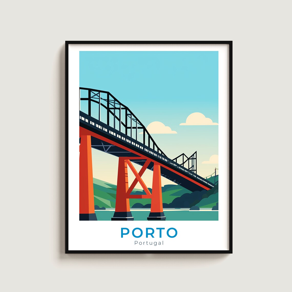 Porto Portugal Dom Luis Bridge Douro River Sunset Travel Poster