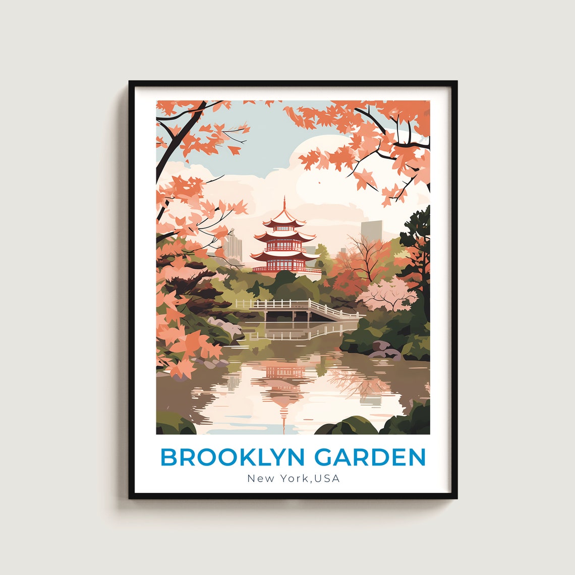 Brooklyn Japanese Garden Autumn Pagoda Pond Reflection Poster