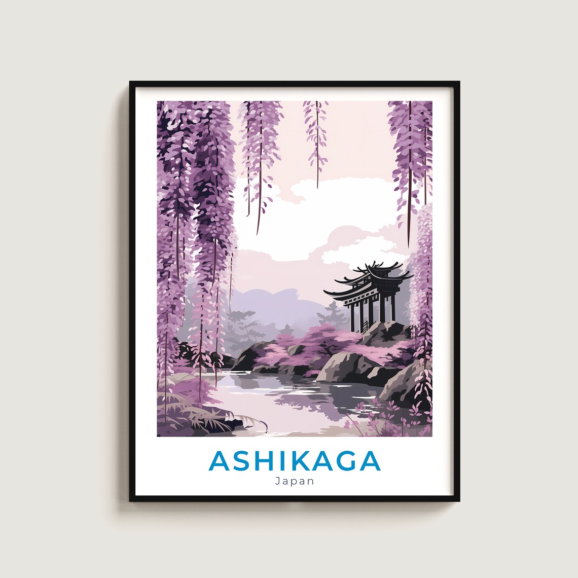 Ashikaga Japan Wisteria Blossoms Beside Serene Garden Pond Poster