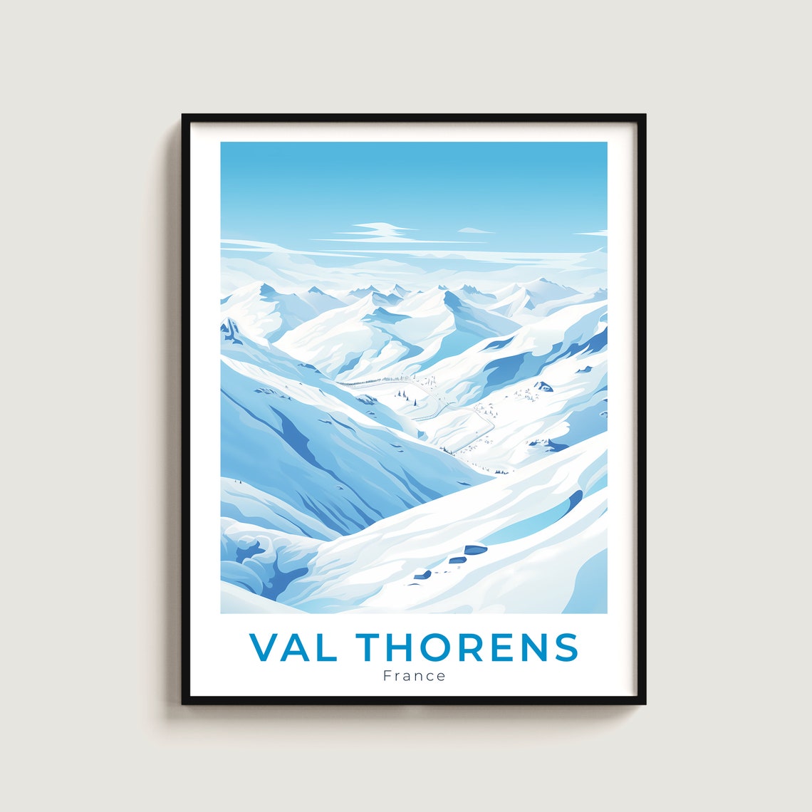 Val Thorens France Vast Snowy Mountain Ridges Blue Winter Ski Poster
