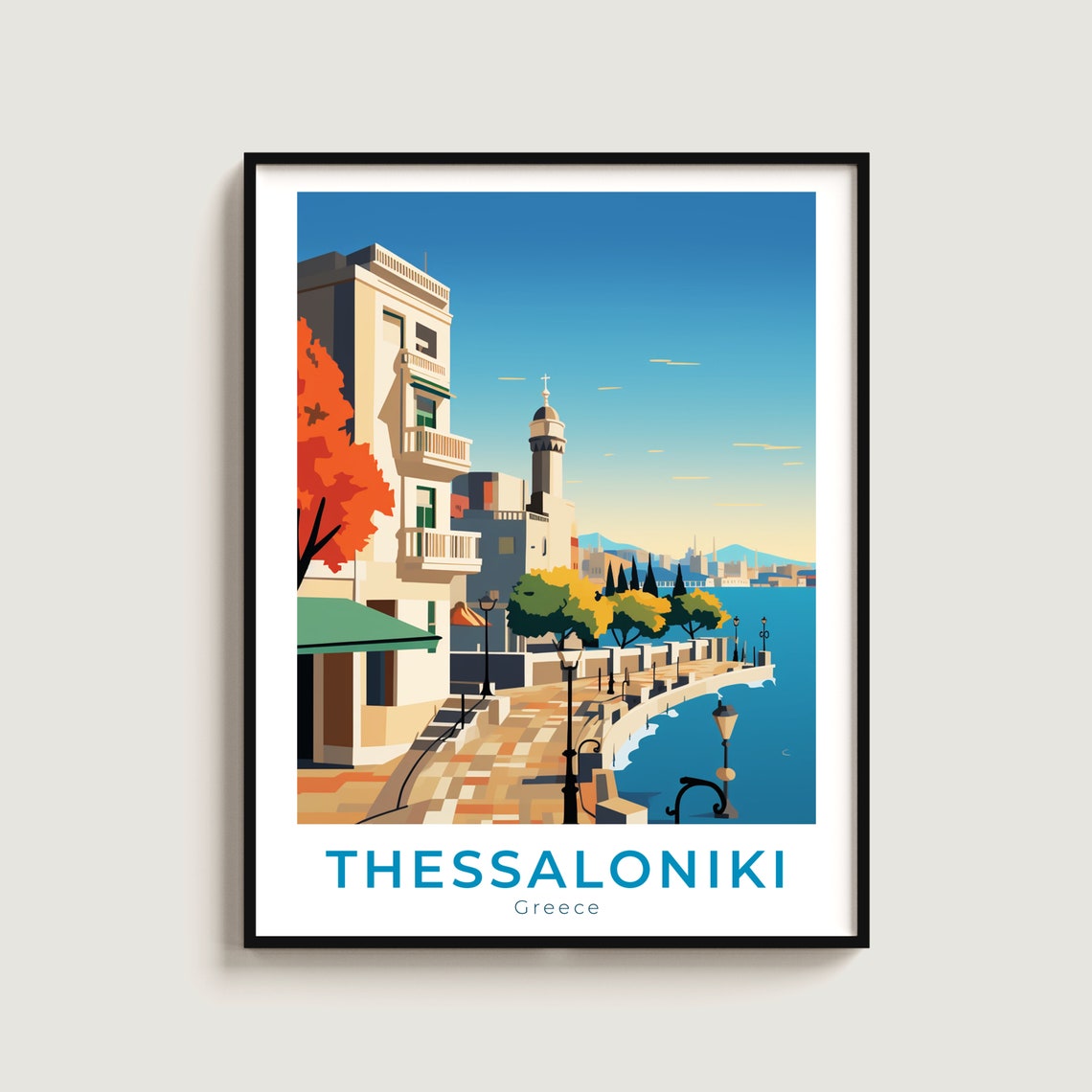 Thessaloniki Greece Waterfront Promenade Harbor Travel Poster