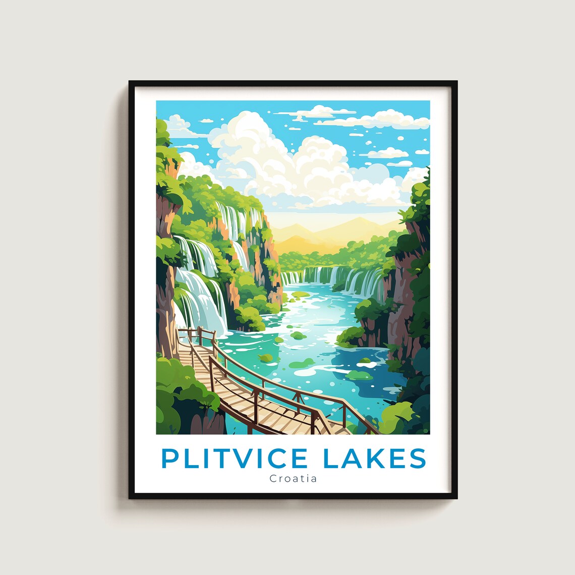 Plitvice Lakes Croatia Cascading Waterfalls Wooden Boardwalk Poster