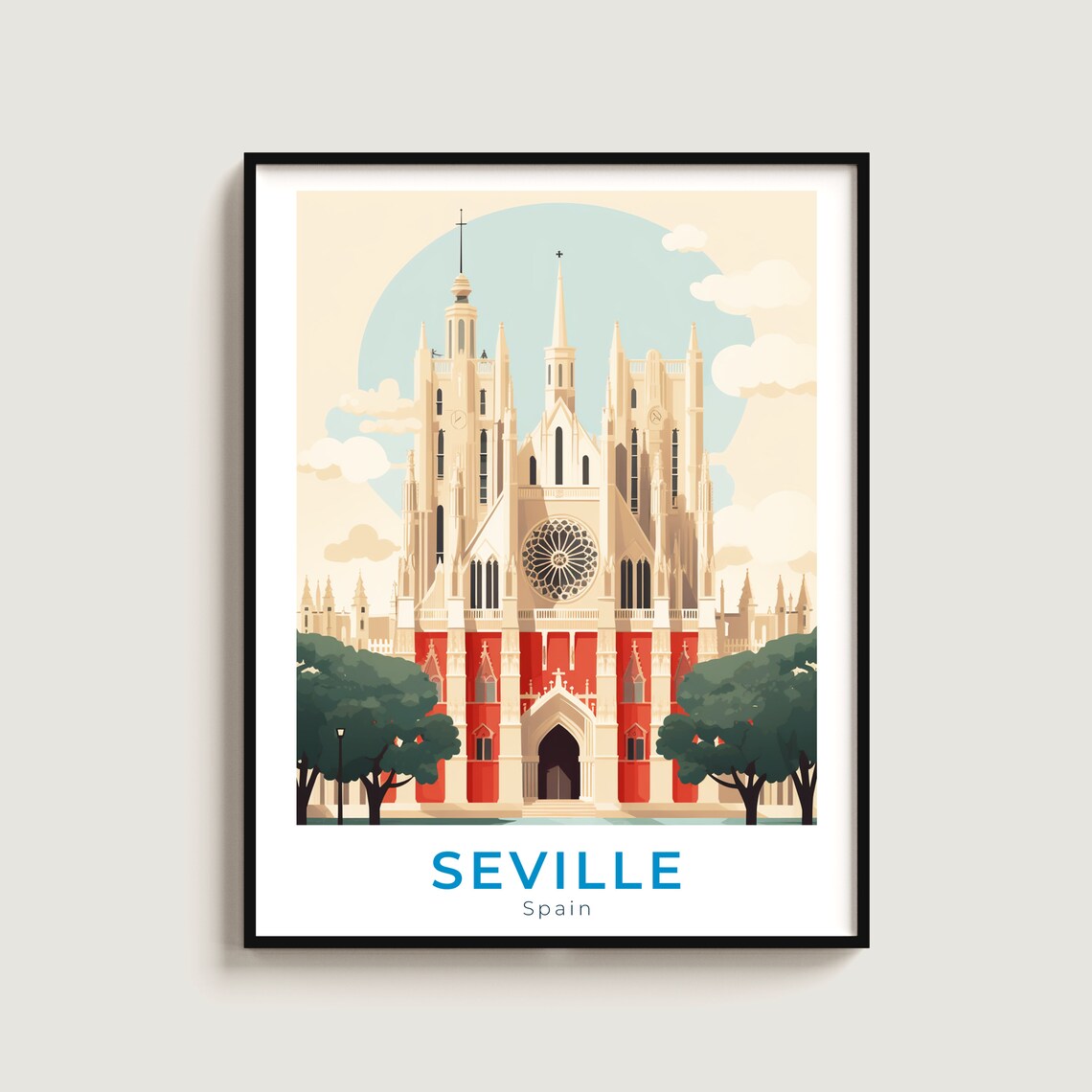 Seville Spain Gothic Cathedral Rose Window Twin Spires Travel Poster
