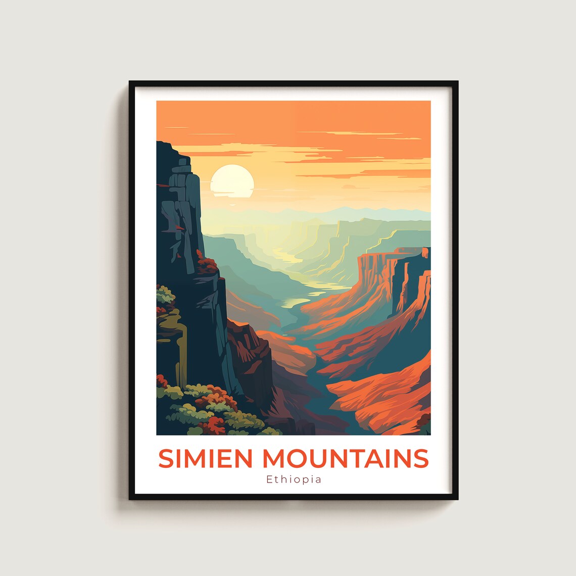 Simien Mountains Ethiopia Sunset Canyon Cliffs Travel Poster