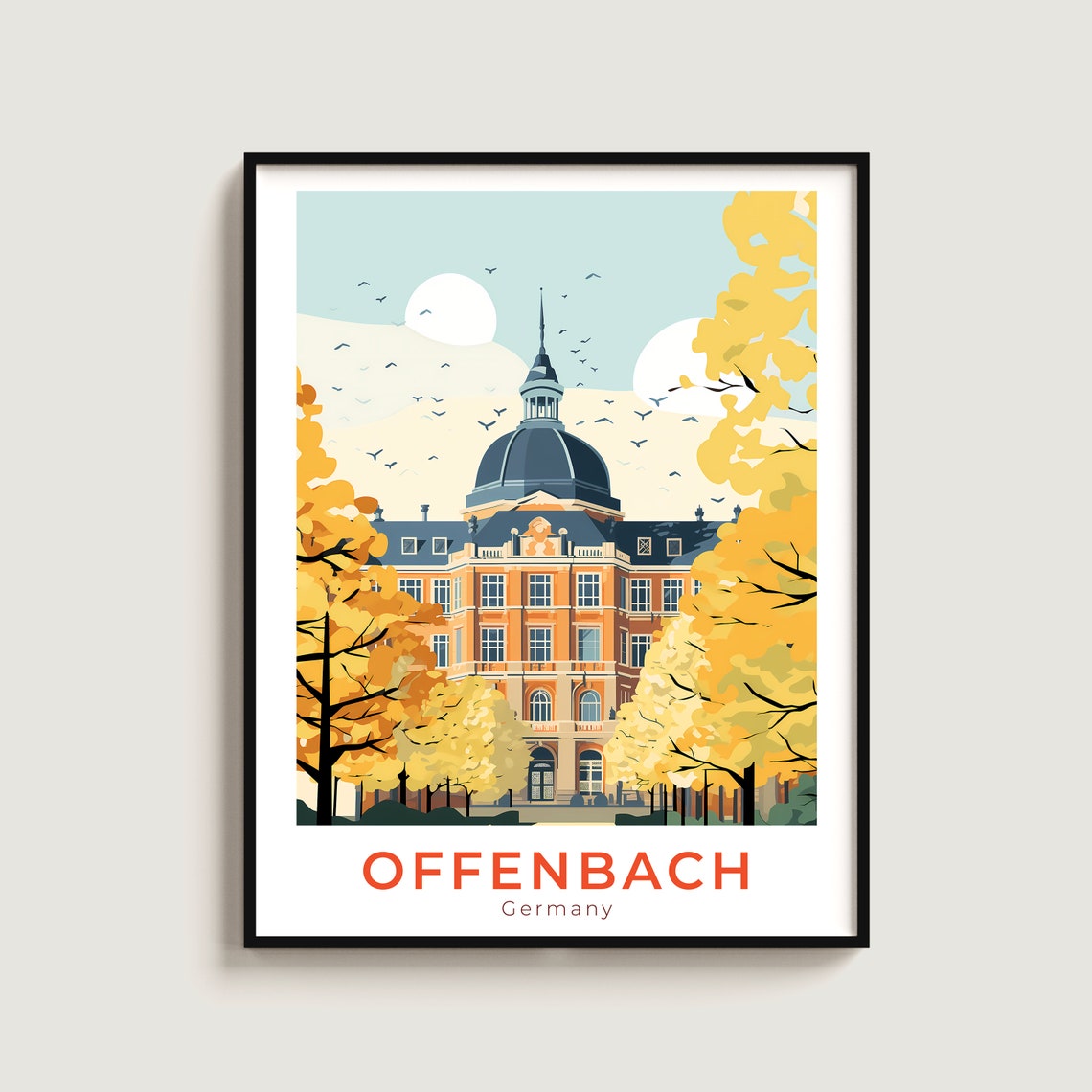 Offenbach Germany Domed Palace Autumn Trees Landmark Travel Poster