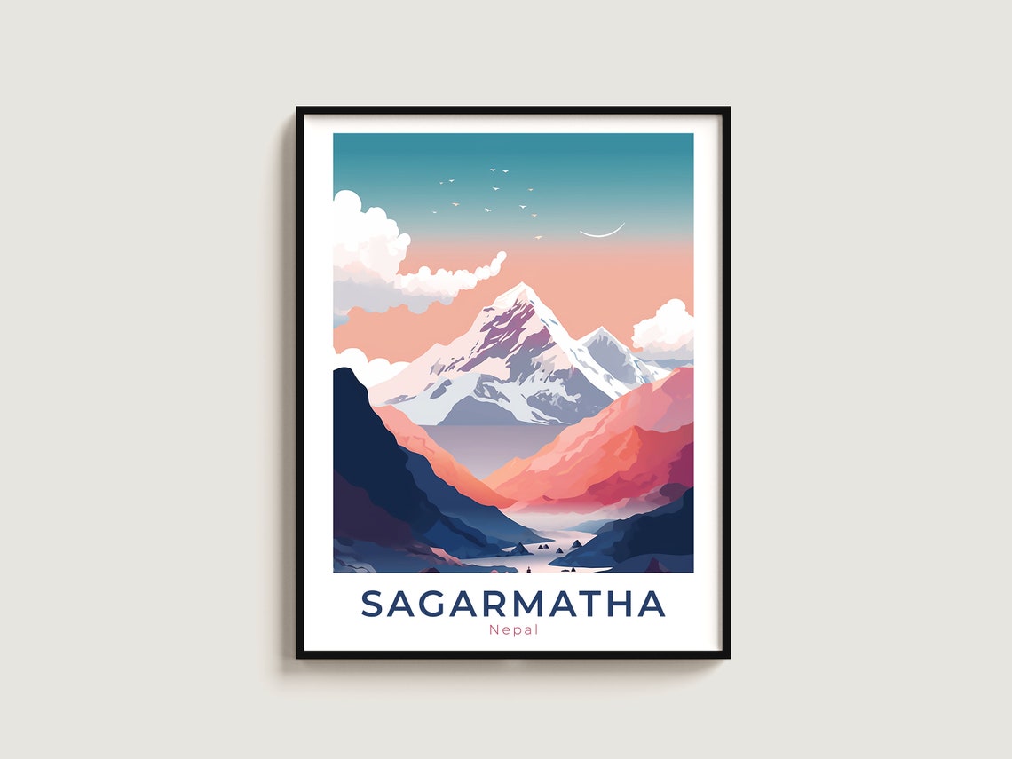 Sagarmatha Nepal Mount Everest Himalaya Peak Travel Art Poster