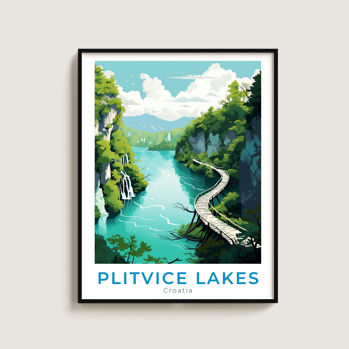 Plitvice Lakes Croatia Turquoise Waterfall National Park Travel Poster