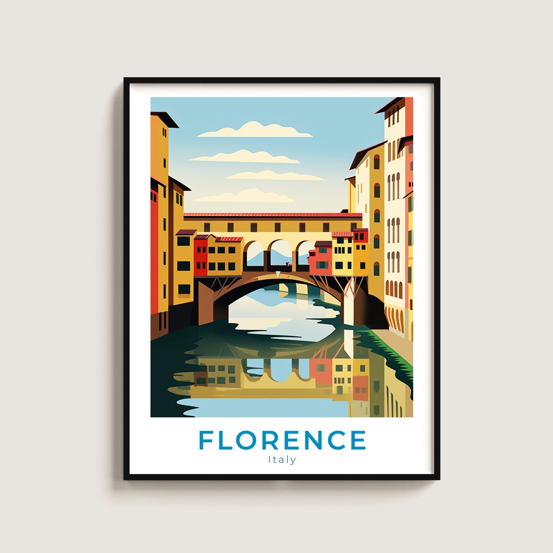 Florence Ponte Vecchio Front View Reflection Arno Water Poster