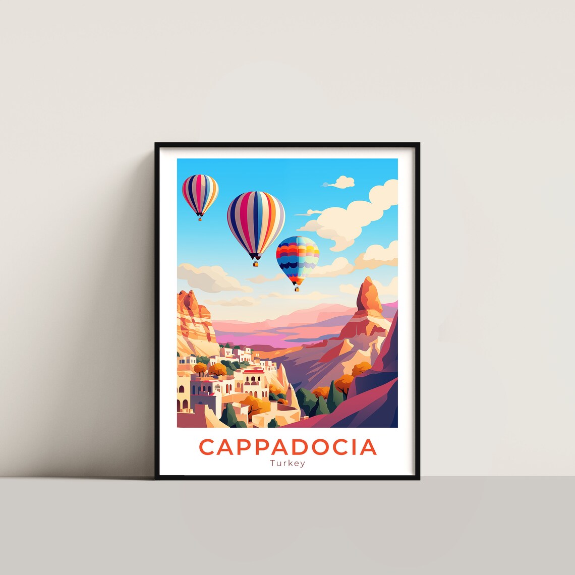 Cappadocia Turkey Hot Air Balloons Valley Sunset Travel Poster