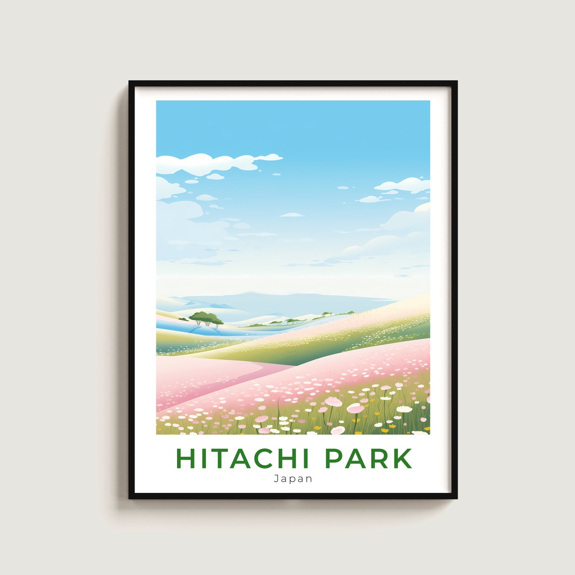 Hitachi Park Japan Pink Flower Fields Spring Hills Travel Poster