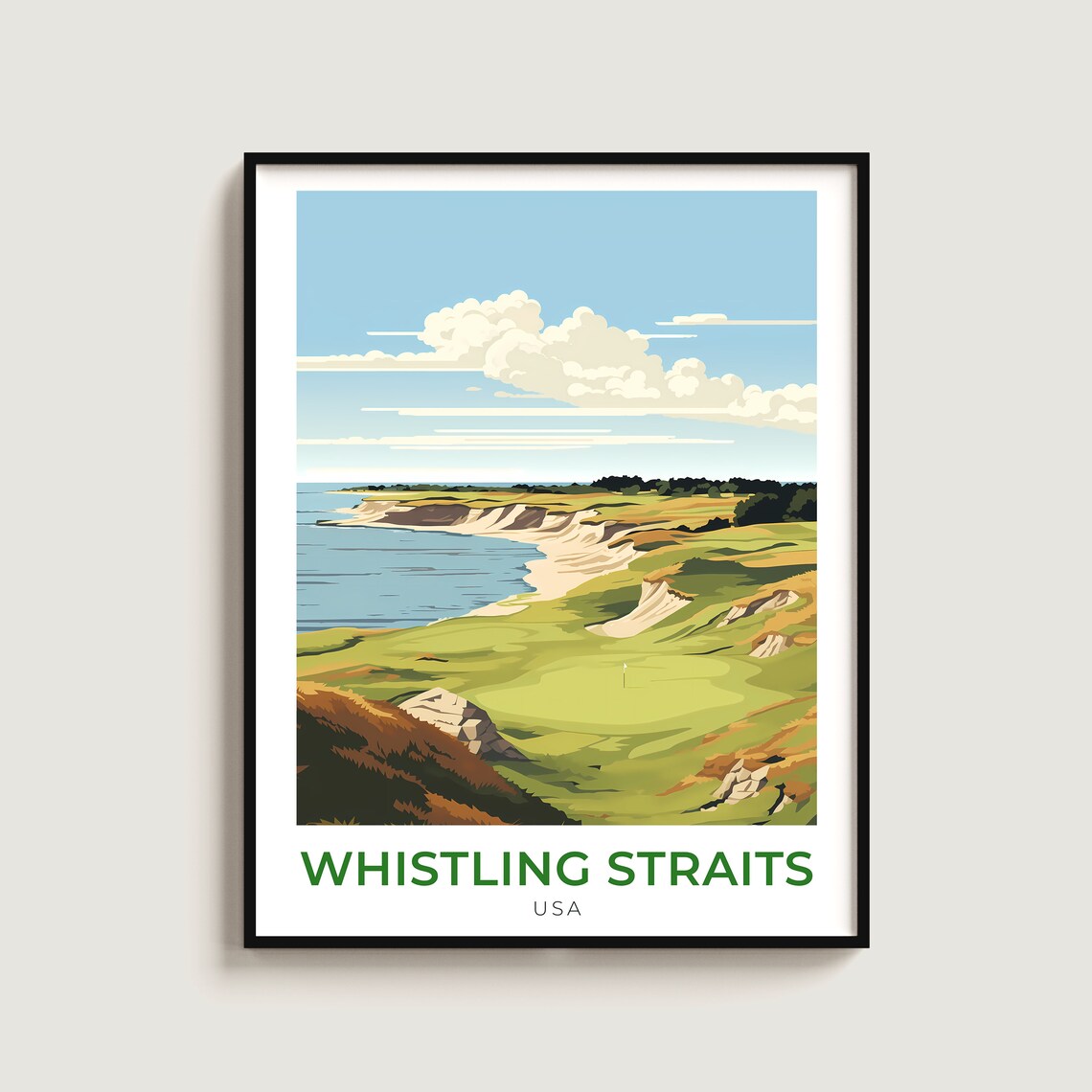 Whistling Straits Wisconsin Lakefront Links Golf Vintage Travel Poster