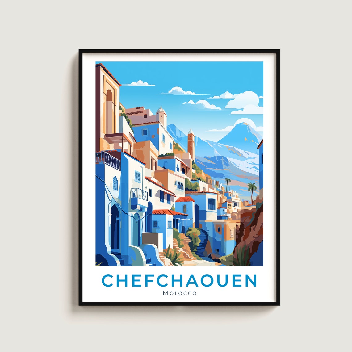 Chefchaouen Morocco Iconic Blue Medina Hillside Streets Poster