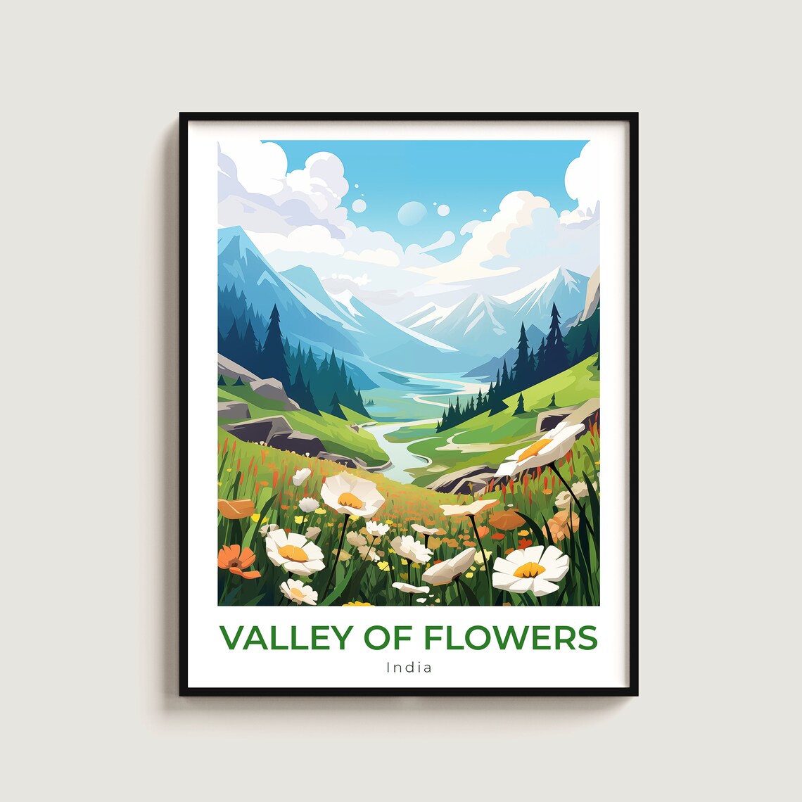 Valley of Flowers India Himalayan Meadow Daisy Travel Poster