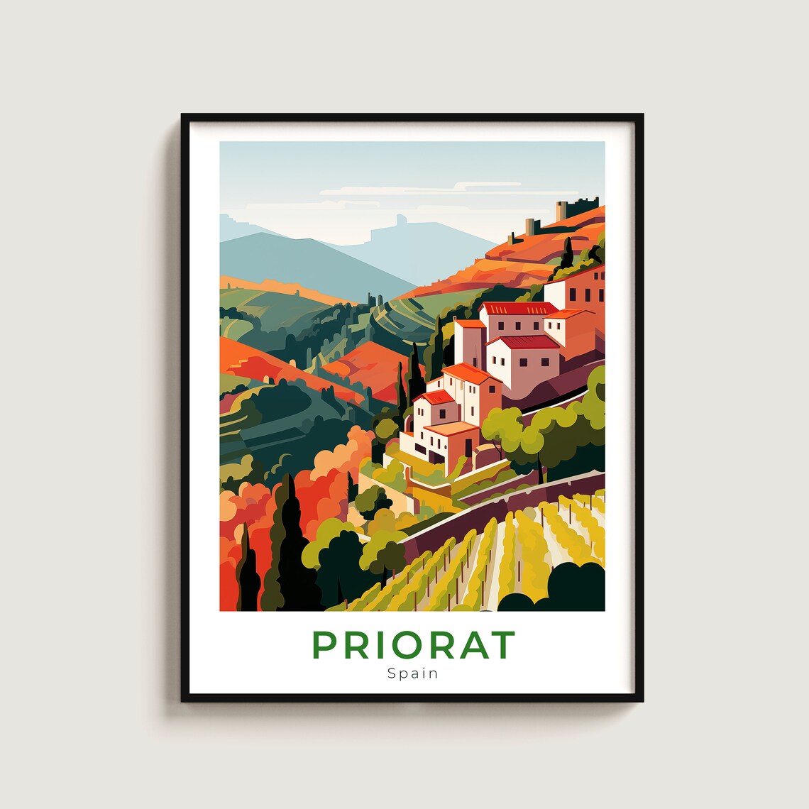 Priorat Spain Vineyard Terraces Village Wine Country Travel Poster