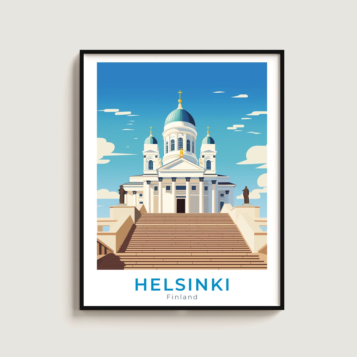 Helsinki Finland White Cathedral Green Domes Grand Stone Steps Poster