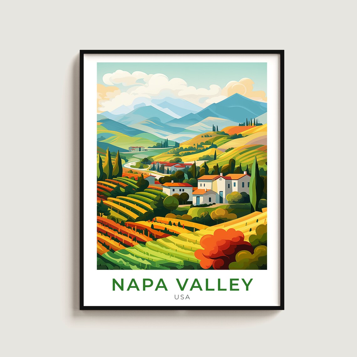 Napa Valley USA Travel Poster California Wine Country Vineyards