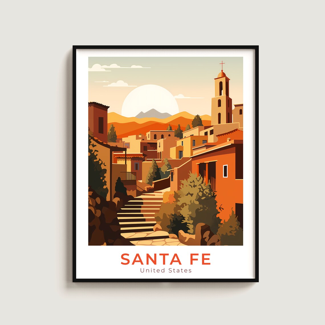 Santa Fe New Mexico Adobe Church Sunset Southwest Travel Poster