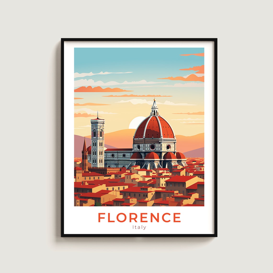 Florence Historic Duomo Red Dome Sunset Over City Rooftops Poster