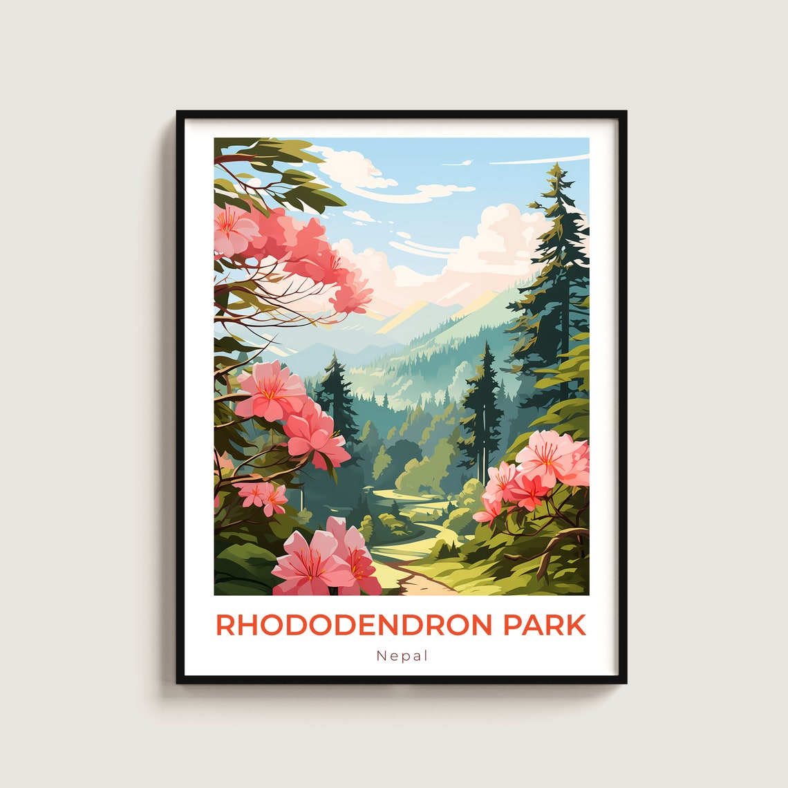Rhododendron Park Nepal Pink Blossom Forest Travel Vibrant Poster