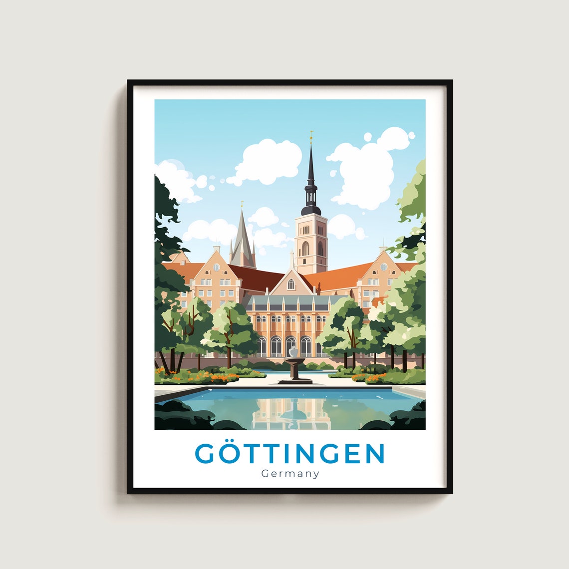 Gottingen Germany University Town Park Fountain Travel Poster