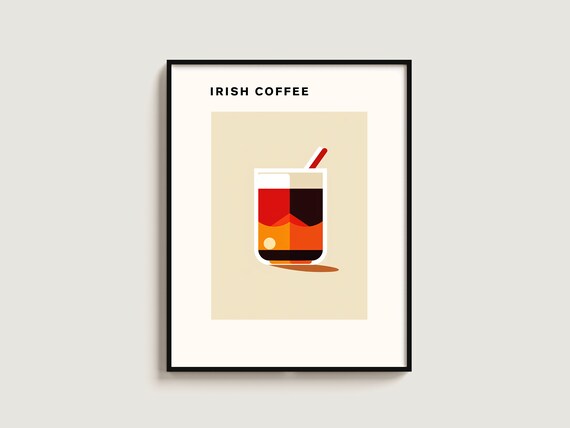 Irish Coffee Minimalist Kitchen Art Poster Whiskey Cream Drink Decor