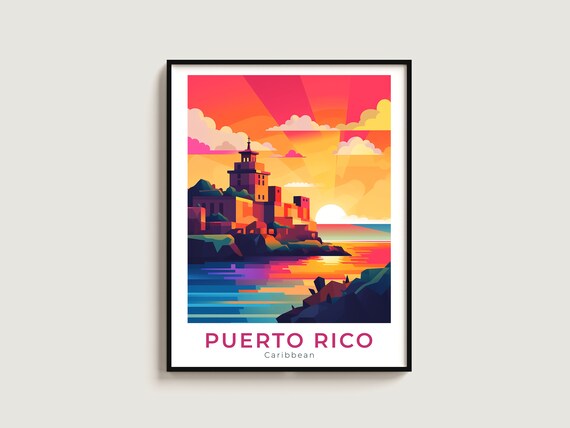 Puerto Rico Travel Poster Wall Art Gift Caribbean Print Home Decor Lovers Hanging