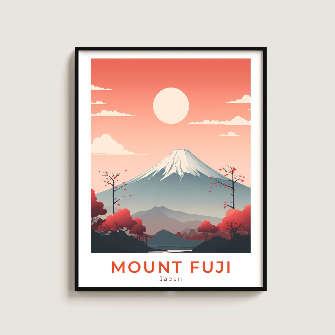 Mount Fuji Japan Sunset Snowcapped Peak Vintage Travel Poster