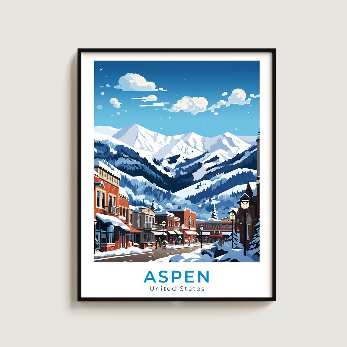 Aspen Colorado Snowy Mountain Town Winter Ski Village Travel Poster