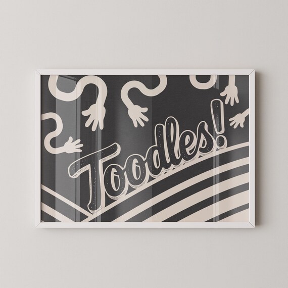 Toodles Bye Black White Retro Typography Farewell Monochrome Print