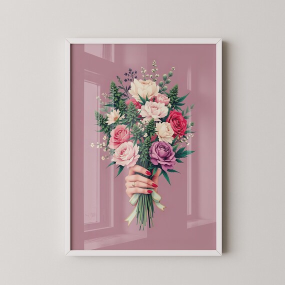 Romantic Cannabis Bouquet Floral Art With Roses Buds Feminine For Bold Botanical Decor