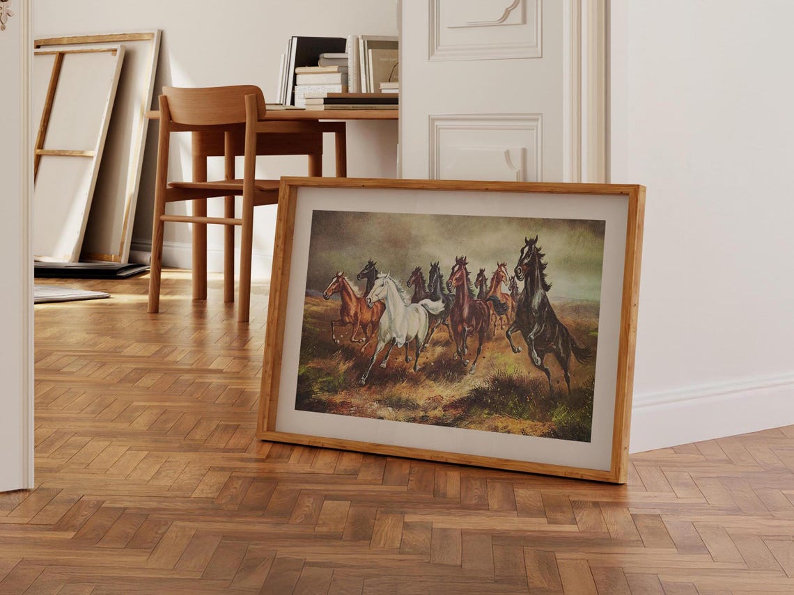 Running Horses Herd Vintage Western Prairie Painting Wall Poster - Image 4