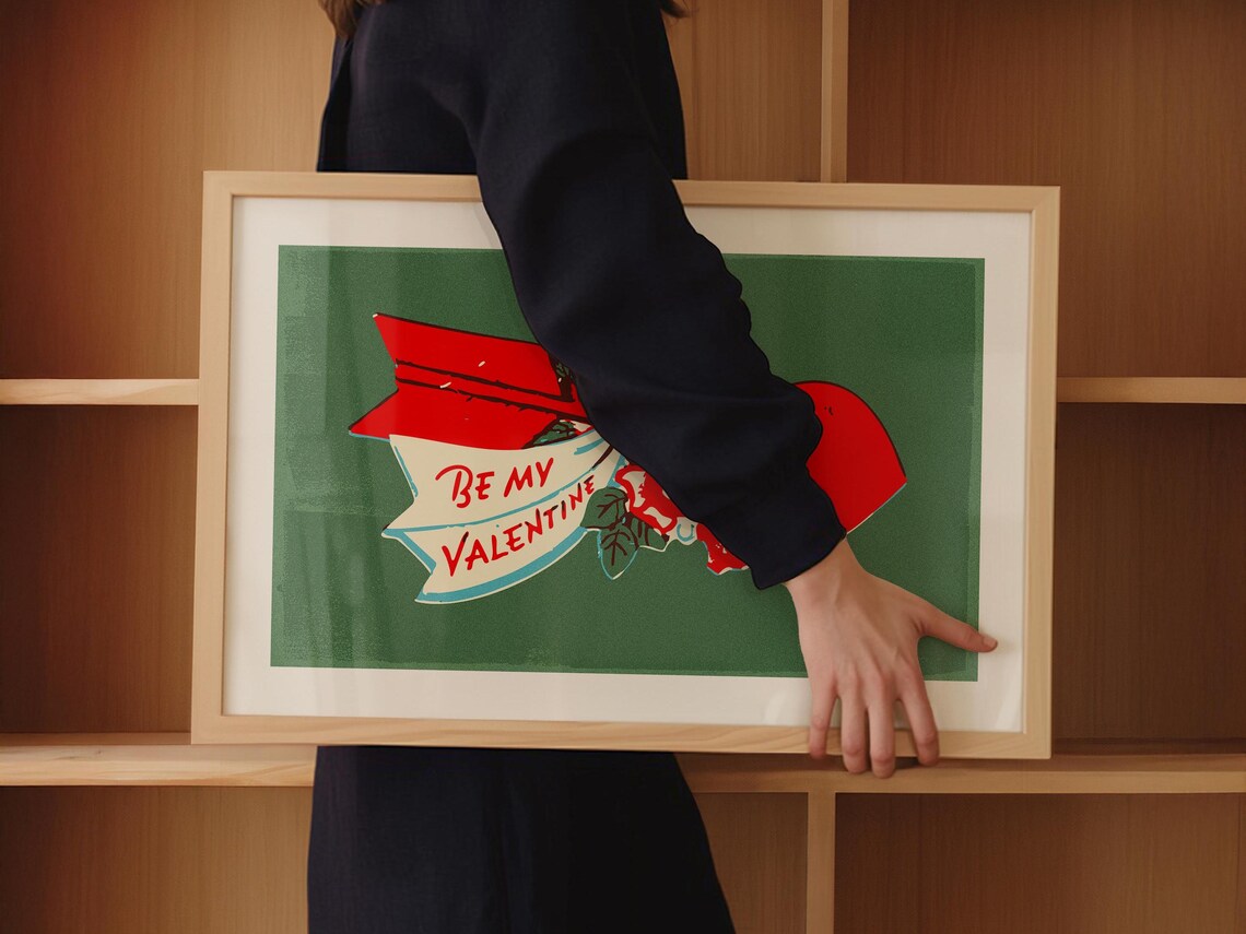 Retro Valentine Heart Be Mine Poster, Kitchen Decor - Image 3