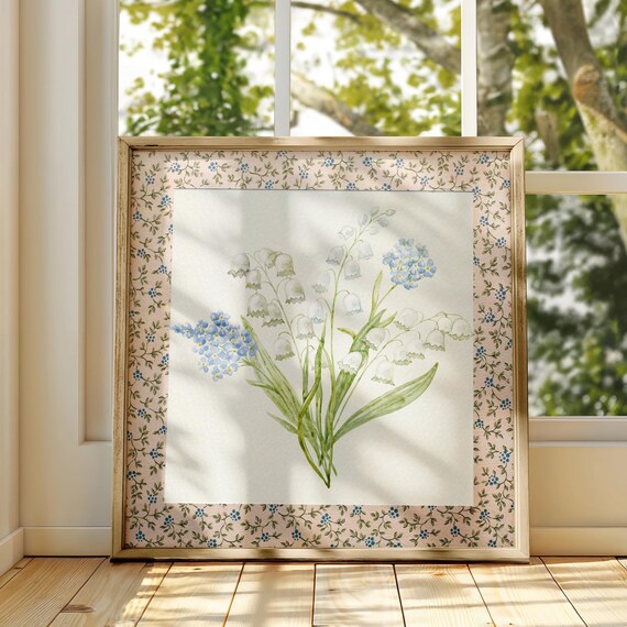 Lily of the Valley Watercolor With Floral Border Botanical Poster