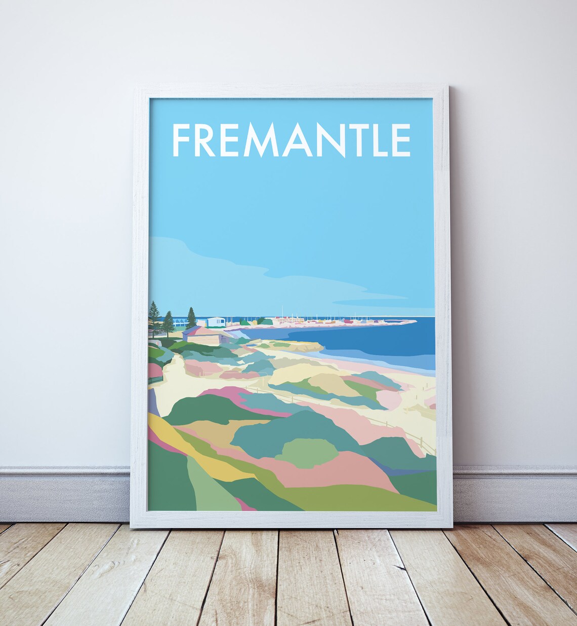 Fremantle Western Australia Colorful Coastal Beach Travel Poster