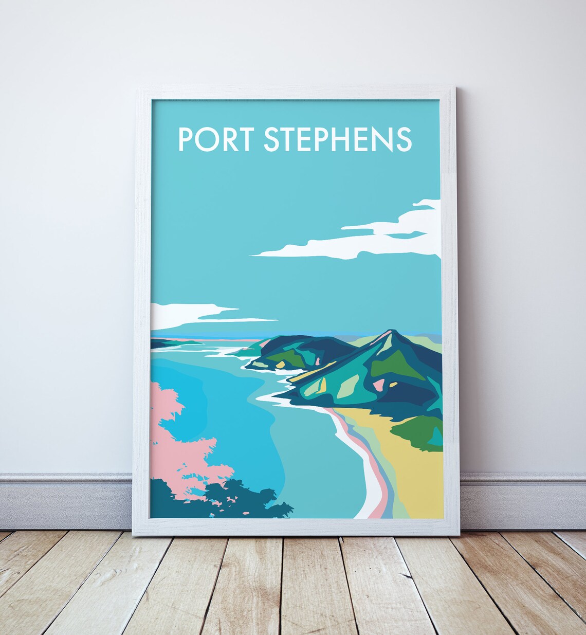 Port Stephens Beach Travel Poster, Nelson Bay Australia