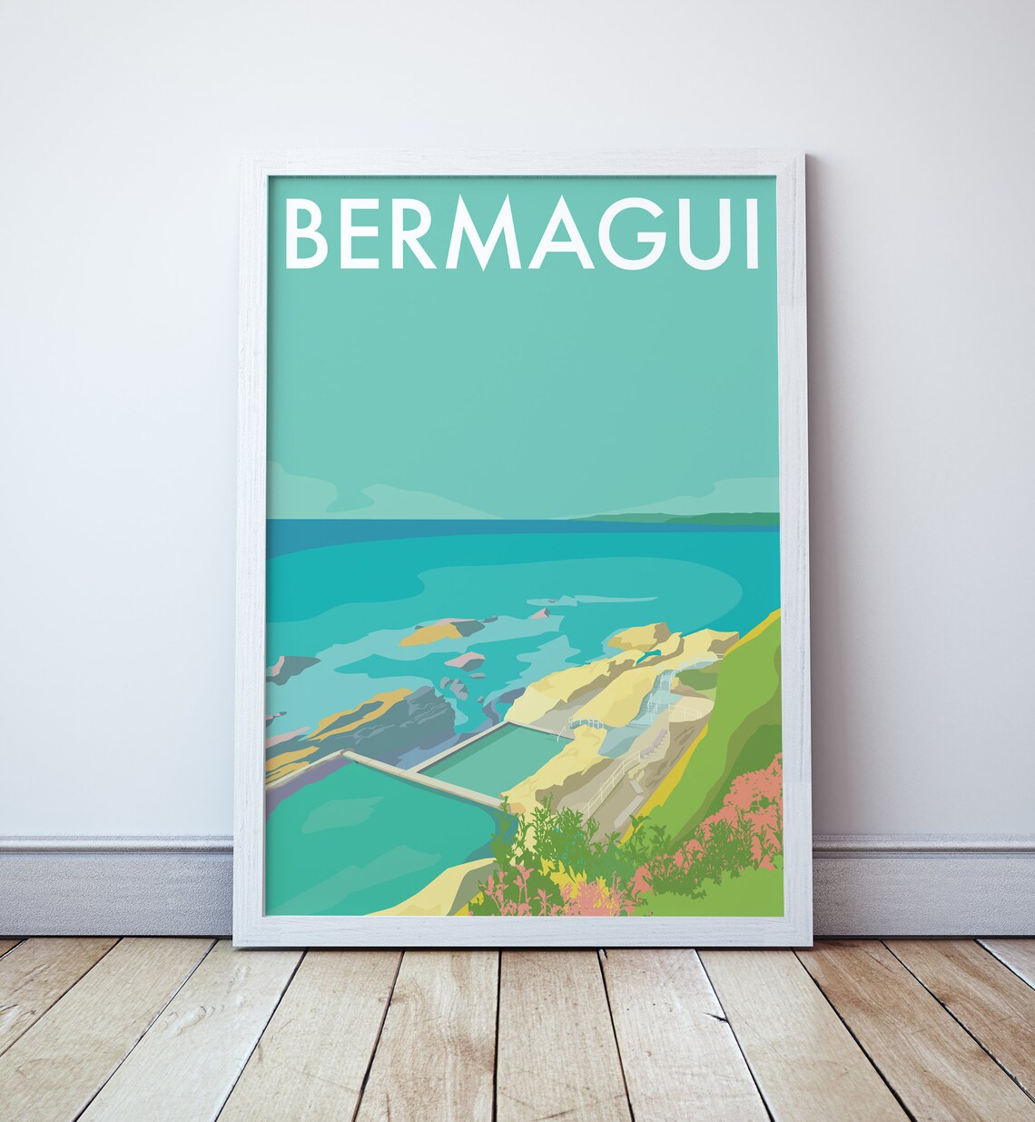 Bermagui Beach Travel Poster, Coastal Place Art